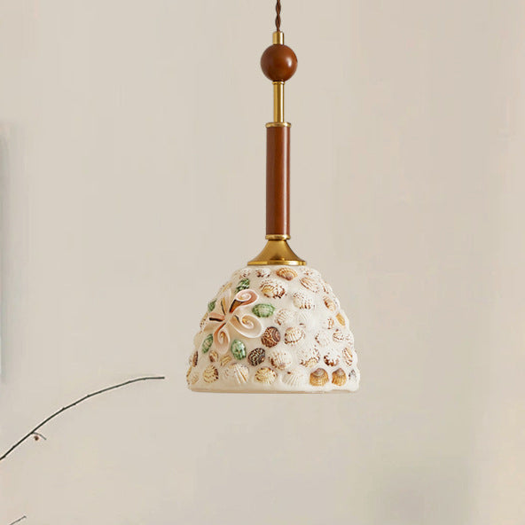 Traditional Vintage Oval Glass Iron Solid Wood 1-Light Pendant Light For Bedroom