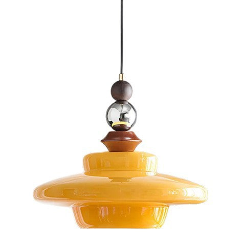 Traditional Vintage Straw Hat-Shaped Solid Wood Glass Iron 1-Light Pendant Light For Bedroom