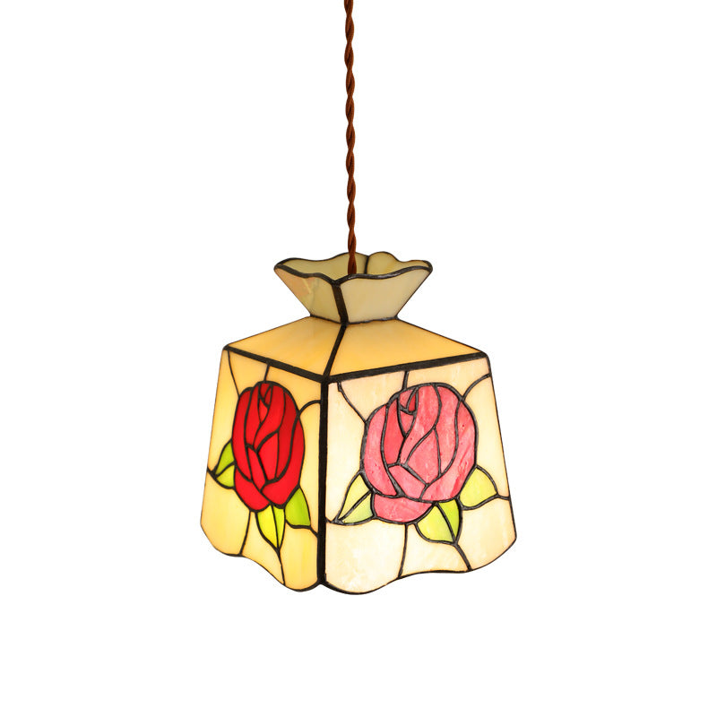 Traditional Vintage Prismatic Copper Hardware Glass 1-Light Pendant Light For Bedroom