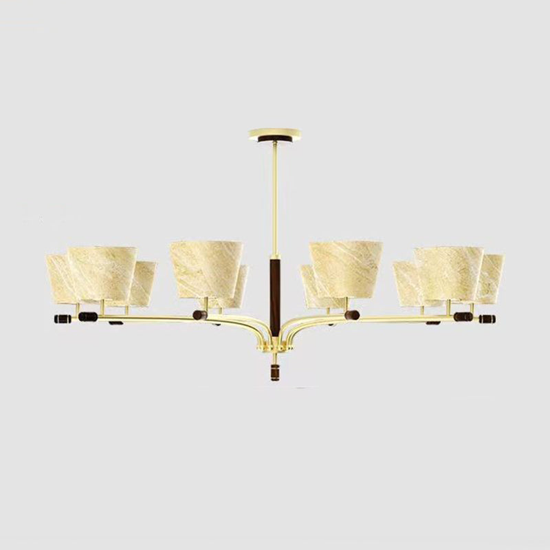 Traditional Vintage Bowl-Shaped Brass Walnut Fabric 6/8/10-Light Chandelier For Living Room