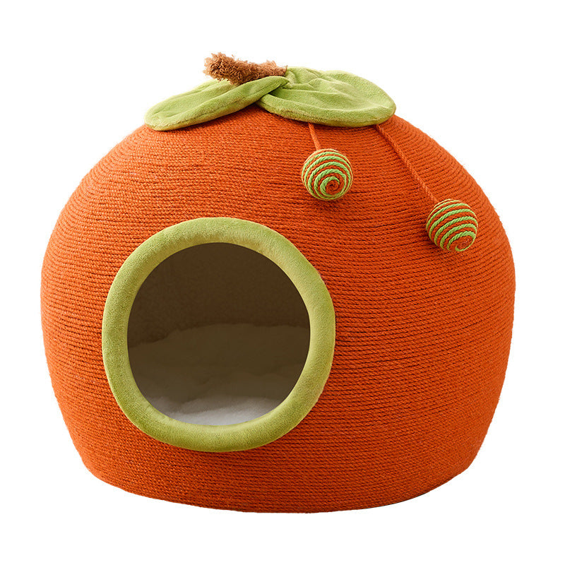 Contemporary Creative Spherical Round Hemp Rope Foam Sherpa Fabric Velvet Anti-Slip Dotted Fabric Cat Bed Toy Ball For Bedroom