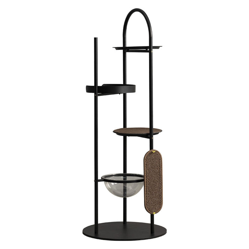 Modern Minimalist Cylindrical Iron Acrylic Hemp Rope Cat Tree & Condo 3-Perch For Living Room