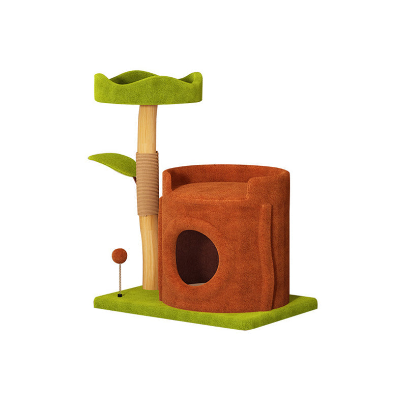 Contemporary Creative Rectangular Cylindrical Tree-Shaped Medium Density Fiberboard Wooden Velvet Sisal Plastic Cat Tree & Condo 1-Scratching Post 2-Condo For Living Room