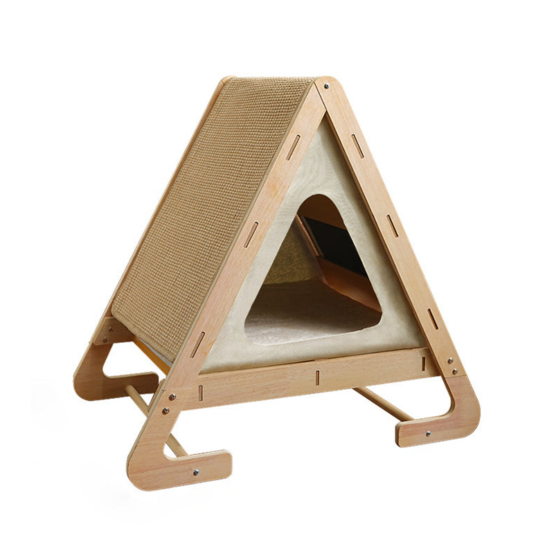 Contemporary Nordic Triangular Arc-Shaped Hemp Rope Medium Density Fiberboard Cotton-Linen Velvet Cat Bed For Bedroom