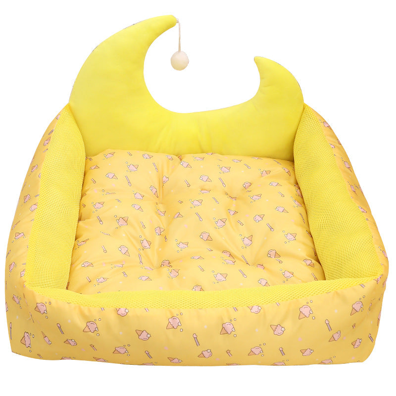 Contemporary Creative Oxford Fabric PP Cotton Rectangular Moon-Shaped Cat Bed 1-Toy Ball For Living Room & Bedroom