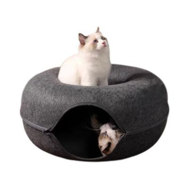 Modern Minimalist Felt Round Cat Bed With Zipper Design For Living Room & Bedroom