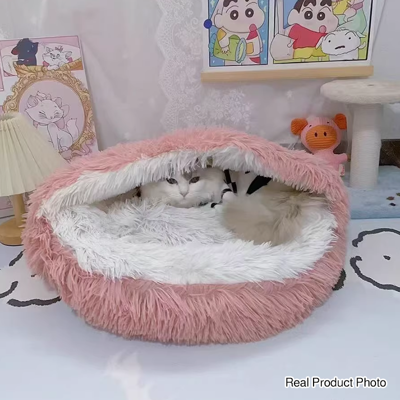 Modern Minimalist Long Velvet PP Cotton Round Cat Bed For Living Room & Bedroom