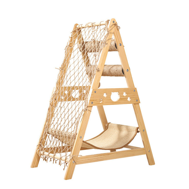 Modern Minimalist MDF Cotton-linen Jute Triangular Cat Tree & Condos 1-Hammock 2-Scratching Post For Living Room