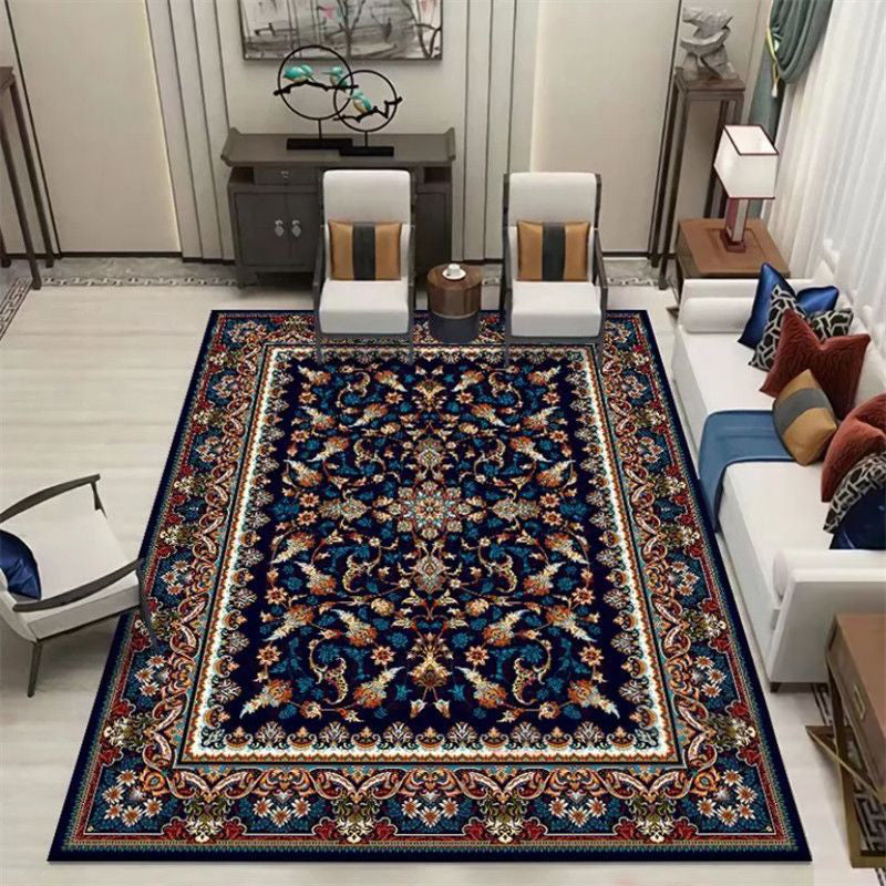 Traditional Vintage Rectangular Polyester Fiber Dotted Plastic Fabric Non-Slip Printed Rug For Living Room