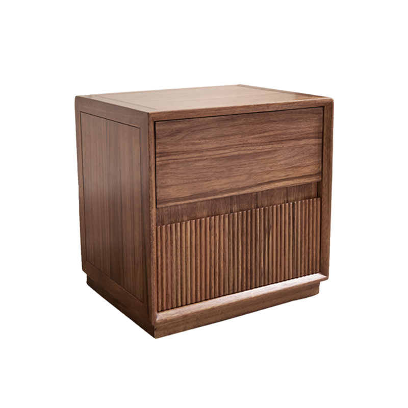 Contemporary Nordic Rectangular South American Walnut Wood Nightstand 2-Drawer For Bedroom