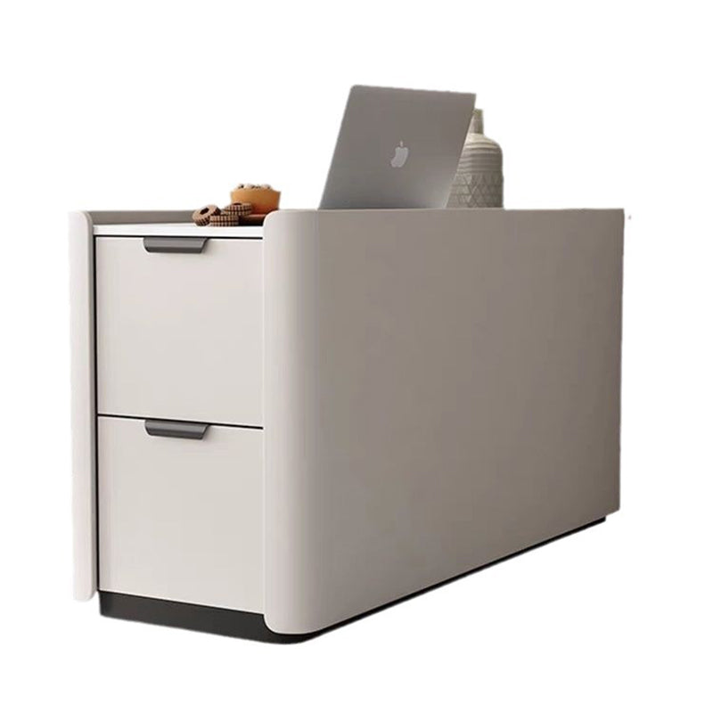 Modern Minimalist Rectangular Multi-Layer Plywood Stone Slab Microfiber Leather Side Table 2-Drawer For Living Room