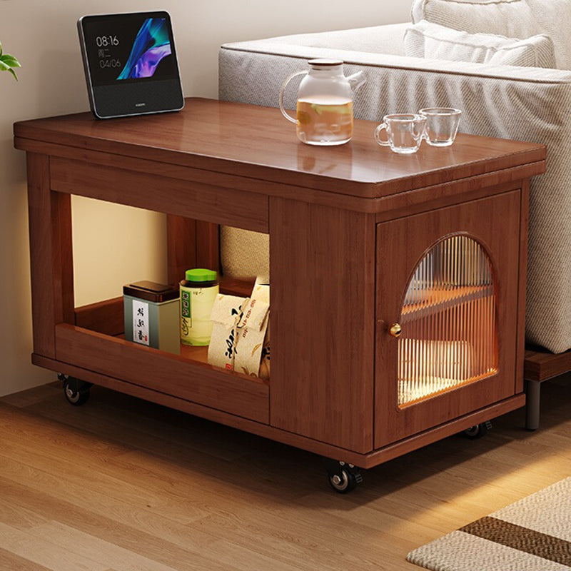 Contemporary Creative Rectangular Cart-Style Solid Wood Glass Coffee Table 2-Tier For Living Room