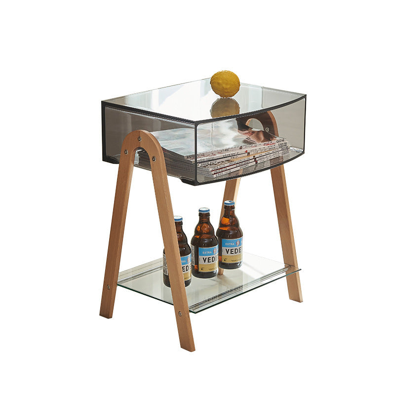 Modern Minimalist Rectangular Arch Acrylic Solid Wood Nightstand 1-Storage For Bedroom