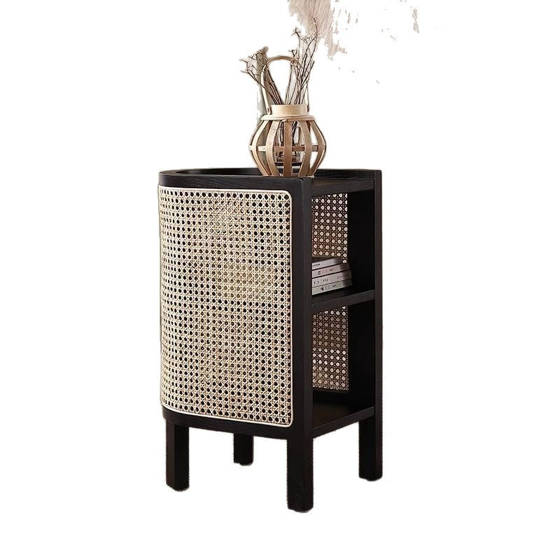 Contemporary Boho Half-Circle Shape Rattan Solid Wood Side Table 3-Tier For Living Room