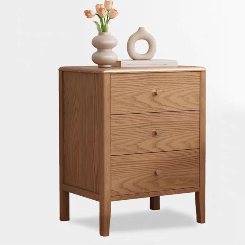 Contemporary Nordic Rectangular Solid Wood Iron Nightstand 3-Drawer For Bedroom