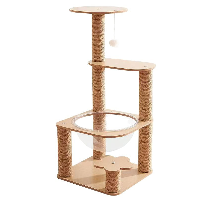 Contemporary Creative Cylindrical Flower-Shaped Medium Density Fiberboard Hemp Rope Plastic Cat Tree For Living Room