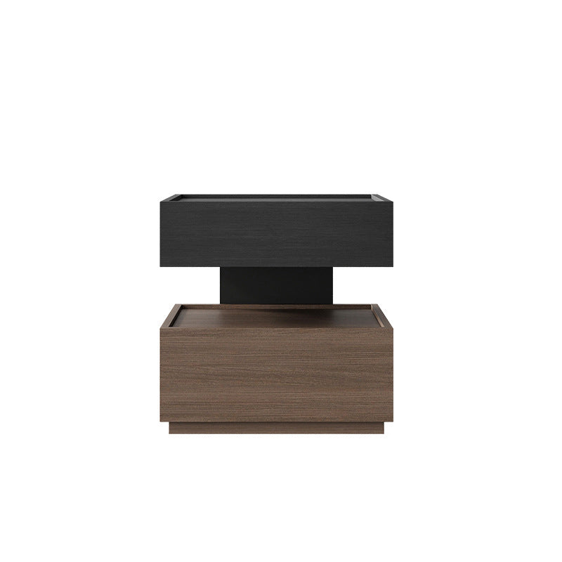 Modern Minimalist Rectangular Solid Wood Multi-Layer Board Steel Nightstand 2-Drawer For Bedroom
