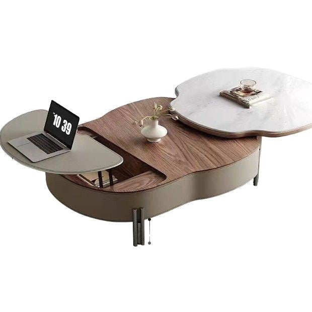 Contemporary Creative Cloud-Shaped Microcrystalline Stone Medium Density Fiberboard Saddle Leather Solid Wood Stainless Steel Coffee Table 2-Tier For Living Room