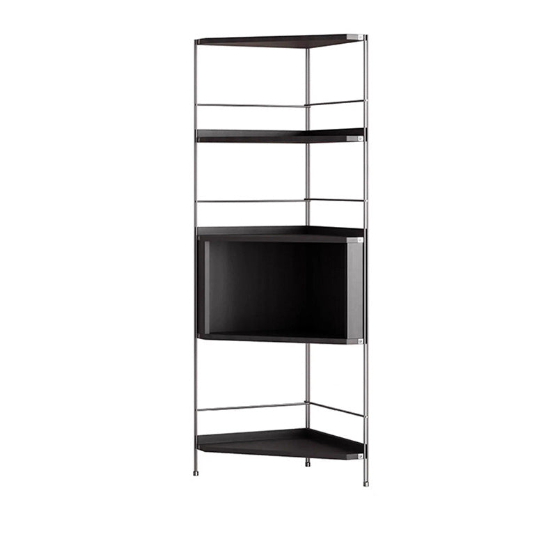 Modern Minimalist Triangular Cherry Wood Stainless Steel Corner Shelf Unit 5-Tier For Living Room