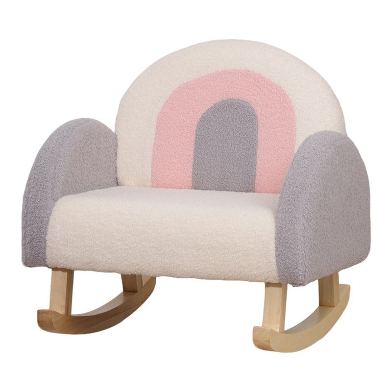 Contemporary Creative Kids Rainbow Teddy Plush Solid Wood Rocking Chair Backrest Armrest For Living Room
