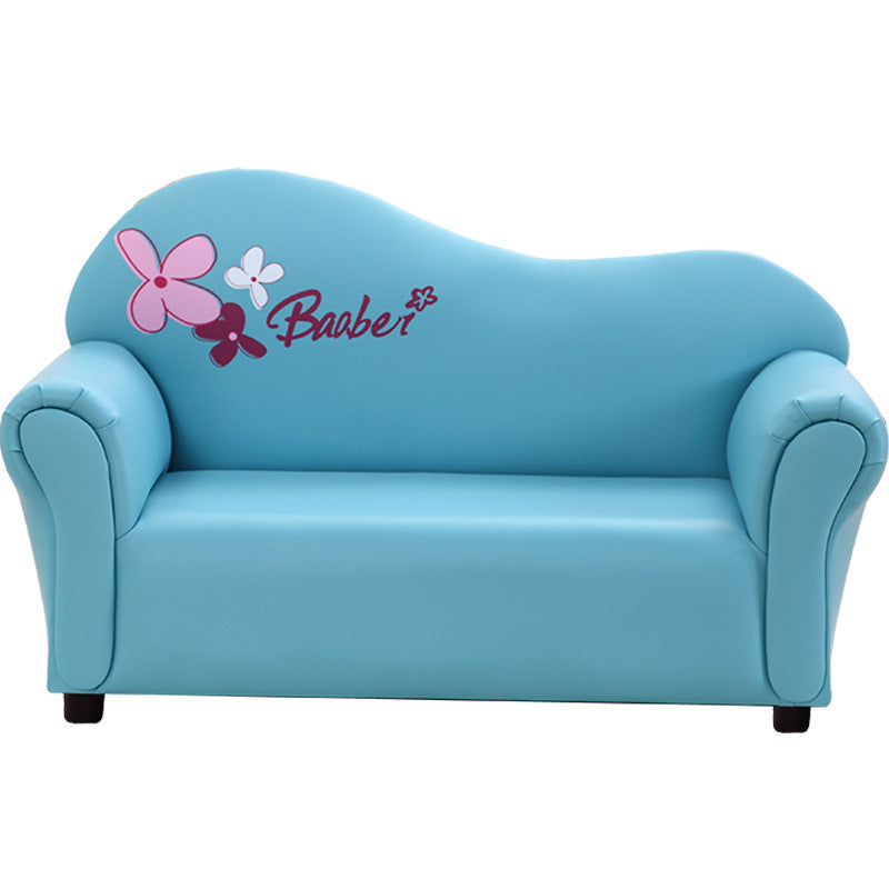 Modern Minimalist Rectangular Curved Solid Wood PU Leather Kids Sofa Backrest Armrest For Living Room