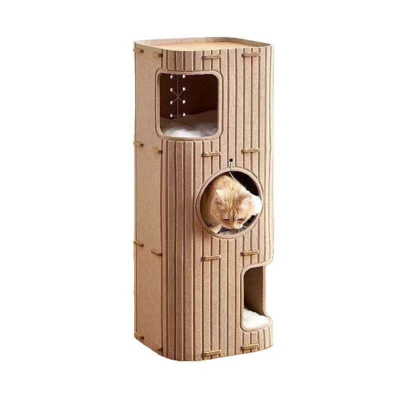 Contemporary Creative Cylindrical Container Felt Pet Bed Cat Tree 2/3 Tier For Bedroom & Living Room