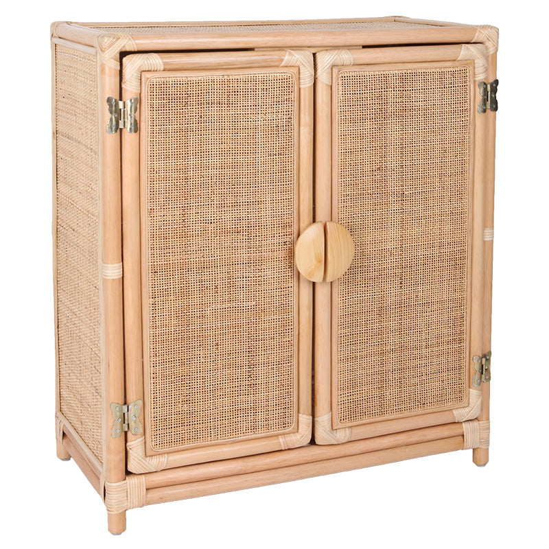 Contemporary Boho Handwoven Indonesian Rattan Solid Wood Storage Cabinet - Rectangular Low Profile Cabinet For Living Room