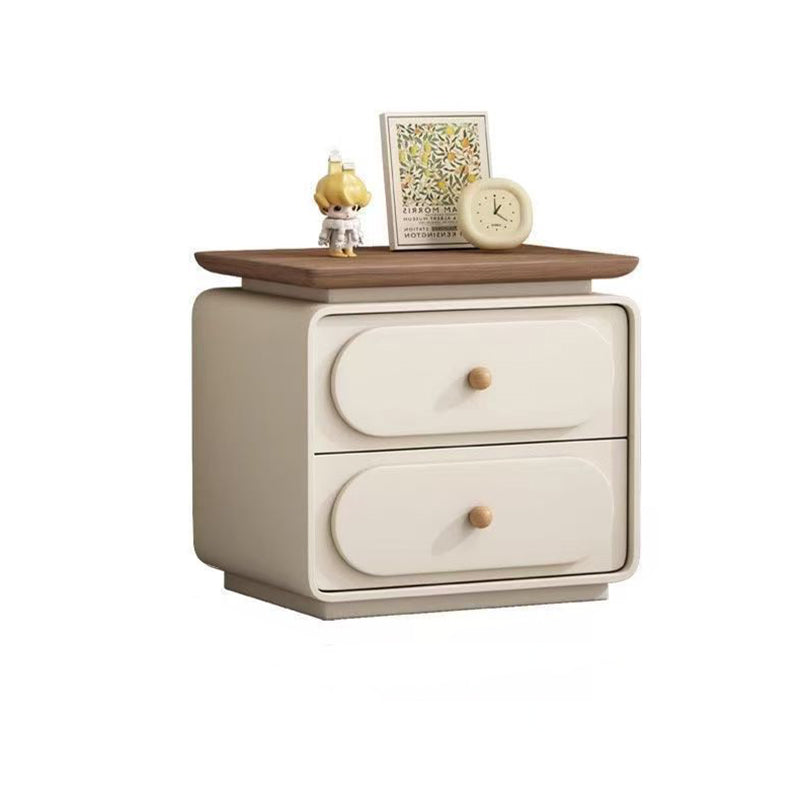 Modern Minimalist Rectangular Pine Solid Wood Cat-Scratch Leather Nightstand 2-Drawer For Bedroom