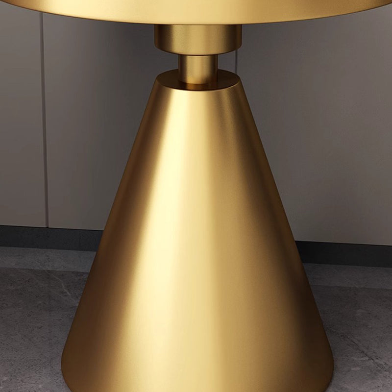 Contemporary Luxury Tapered Round Stone Slab Carbon Steel Coffee Table 1-Tier For Living Room