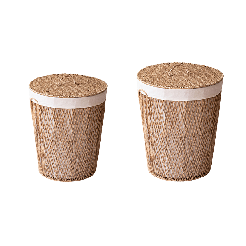 Traditional Japanese Cylindrical Handmade Paper Rope Steel Storage Basket Cabinet 1-Storage For Living Room & Bedroom