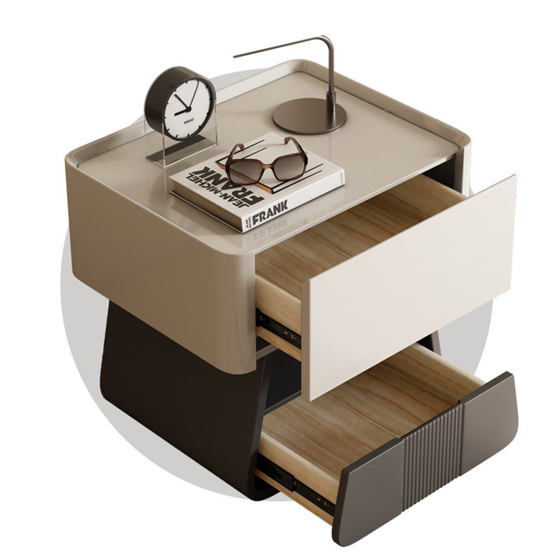 Modern Minimalist Rectangular Trapezoidal Multi-Layer Wood Nightstand 2-Drawer For Bedroom