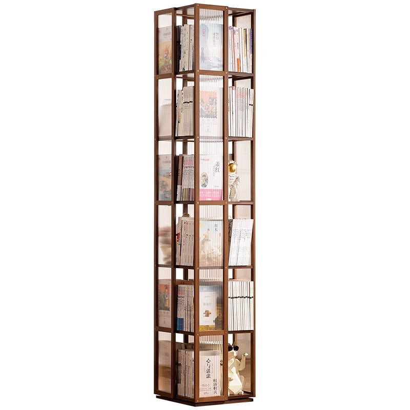 Modern Minimalist Rectangular Nanmu Bamboo Composite Board ABS Acrylic Rotating Bookshelf 4/5/6 Tier For Home & Office