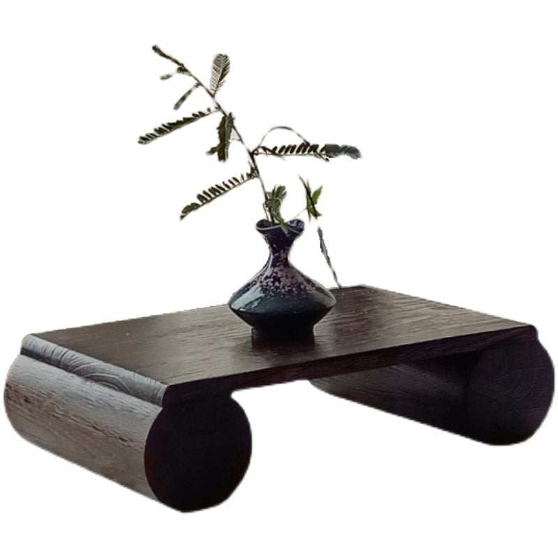 Traditional Japanese Cylindrical Rectangular Paulownia Wood Coffee Table 1-Tier For Living Room