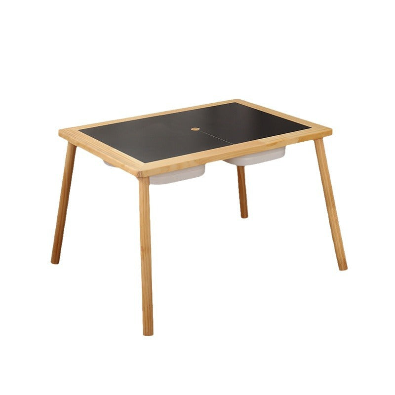 Modern Minimalist Rectangular Pine Medium Density Fiberboard Kids Desk & Chair Set 3-Storage For Bedroom