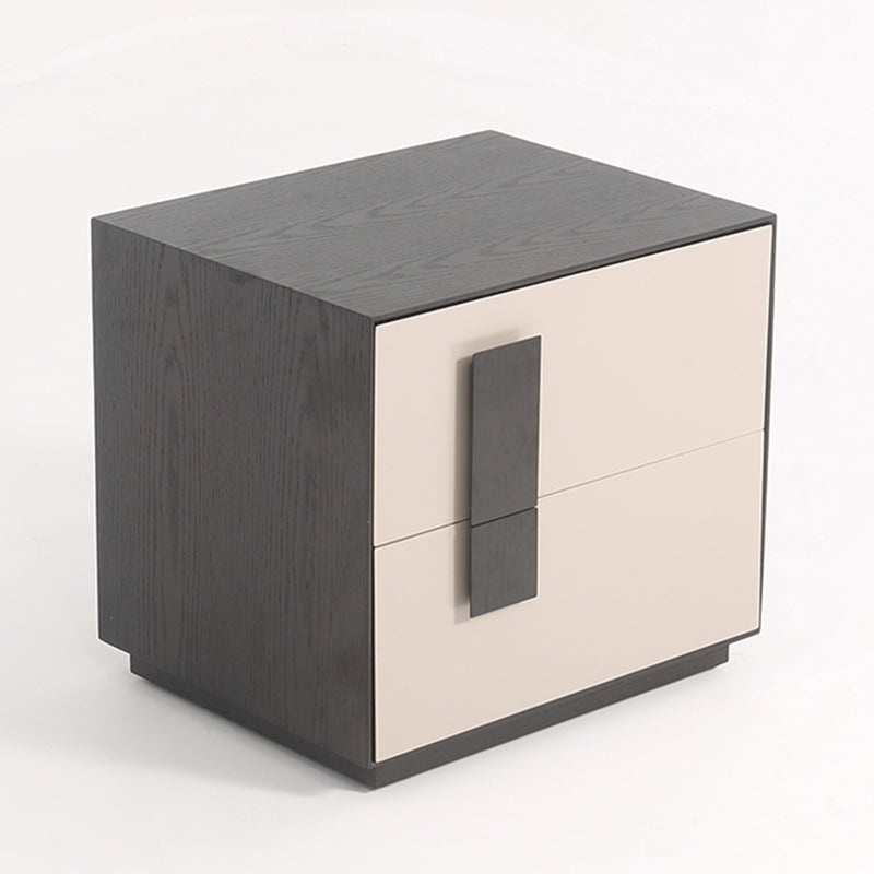Modern Mid-Century Black & Walnut 2-Drawer Storage Nightstand - Color Blocking Frame Bedside Table For Bedroom