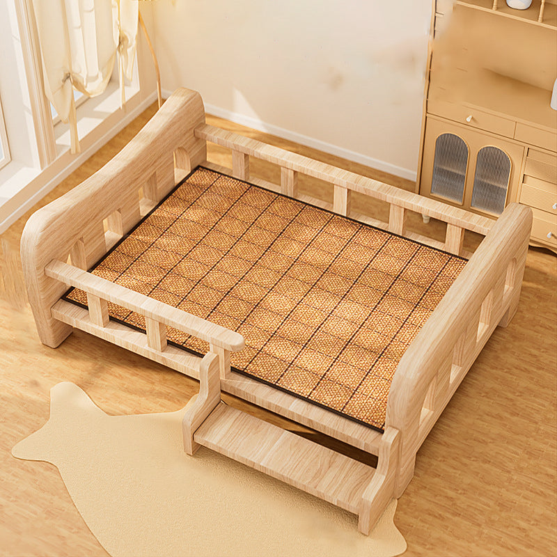 Contemporary Creative Rectangular Fabric Rattan Pine Wood Pet Bed For Bedroom