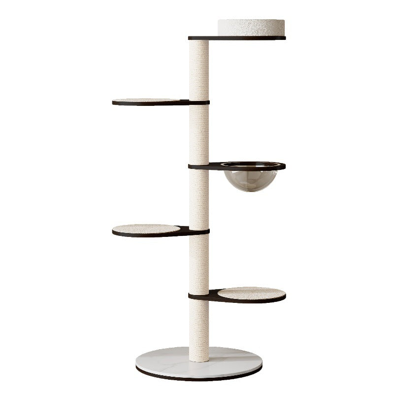 Contemporary Scandinavian Round Plywood Pine Wood Stone Slab Multi-Functional Cat Tree For Living Room
