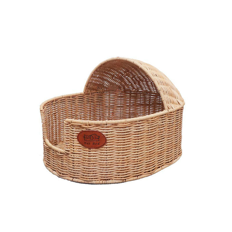 Traditional Chinese Oval Fabric PP Rattan Steel Semi-Enclosed Cat Bed For Bedroom