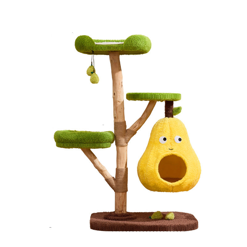 Contemporary Creative Round Pear-Shaped Natural Fruitwood Medium-Density Fiberboard Sisal Fabric Cat Tree For Living Room