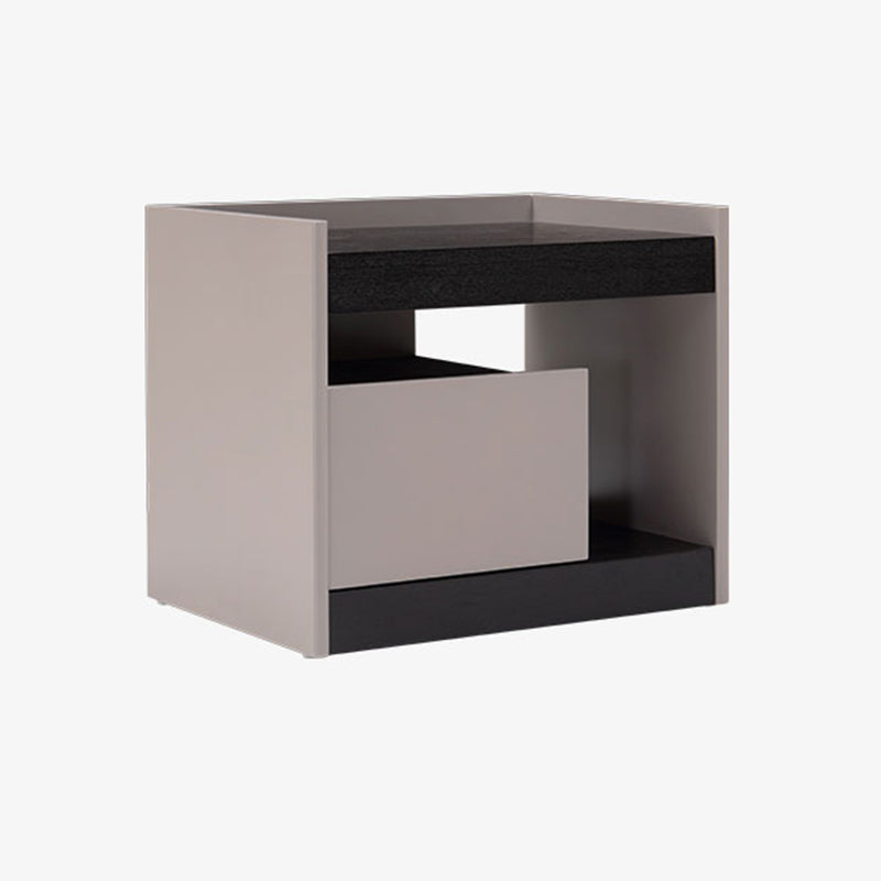 Modern Minimalist Nightstand: Black Oak & Gray Single-Drawer Nightstand - Sleek Matte Finish Storage Bedside Table For Bedroom