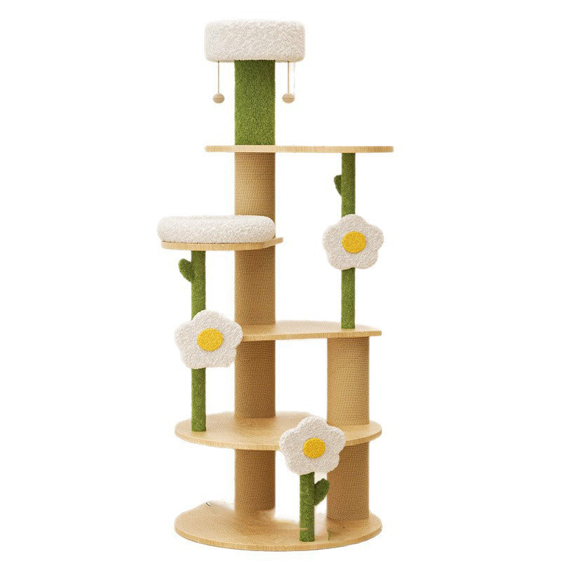 Contemporary Creative Round Plywood Sisal Velvet Fabric Fresh Pastoral Style Cat Tree 6-Tier For Living Room
