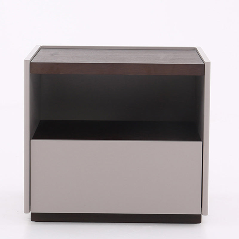 Contemporary Scandinavian Single Drawer Nightstand: Off-White Lacquered Minimalist Design - Veneered Storage Bedside Table For Bedroom