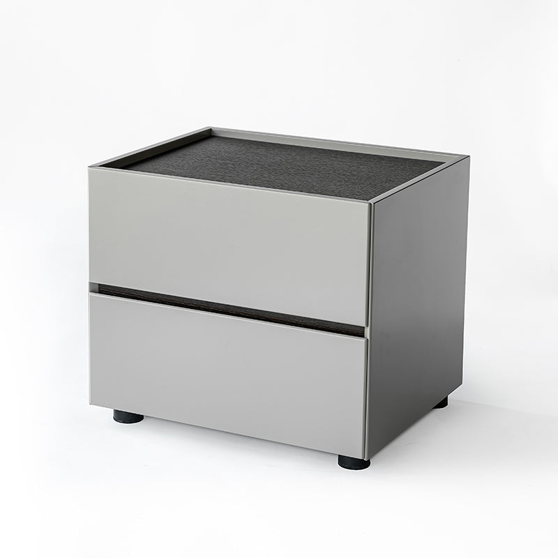 Modern Minimalist Dual-Drawer Nightstand: Light Luxury - Greige Neutral Storage Bedside Table For Bedroom