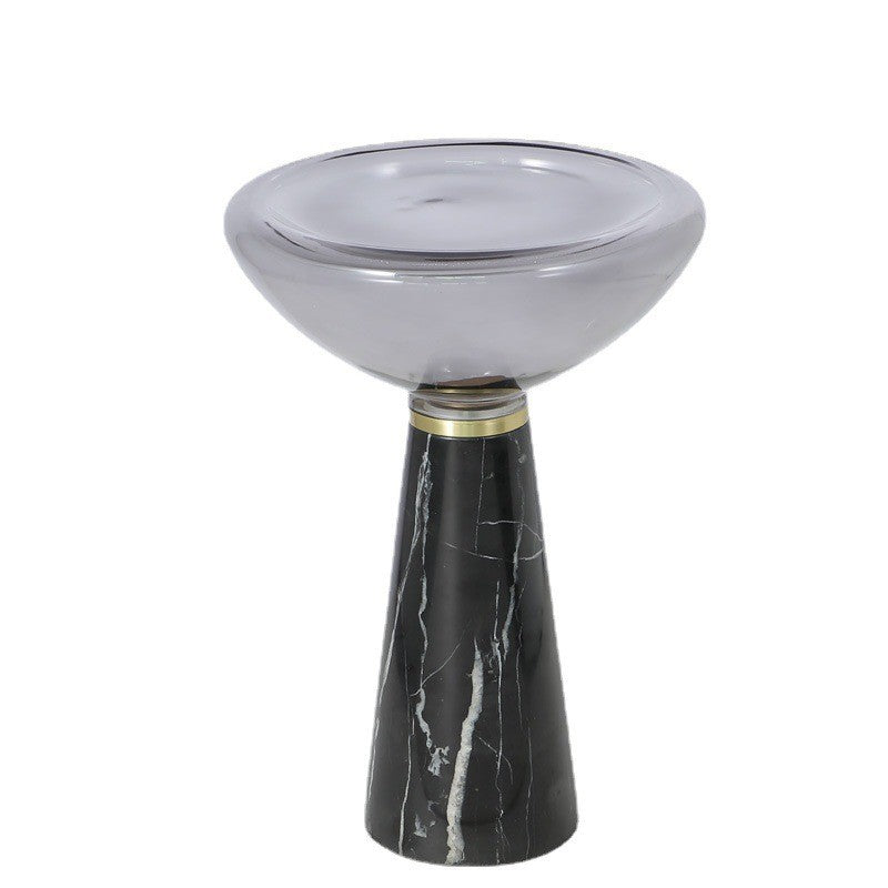 Modern Luxury Round Marble Tempered Glass Iron Side Table 1-Tier For Living Room