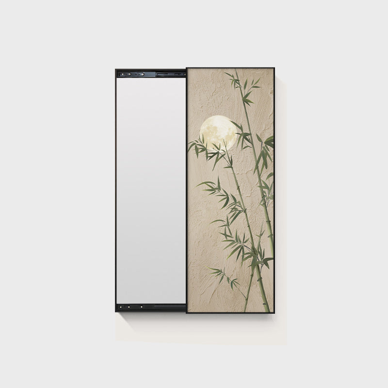 Traditional Chinese Rectangular Aluminum Alloy Crystal Ceramic Canvas Float Glass Push-Slide Full-Length Mirror For Bedroom & Entryways