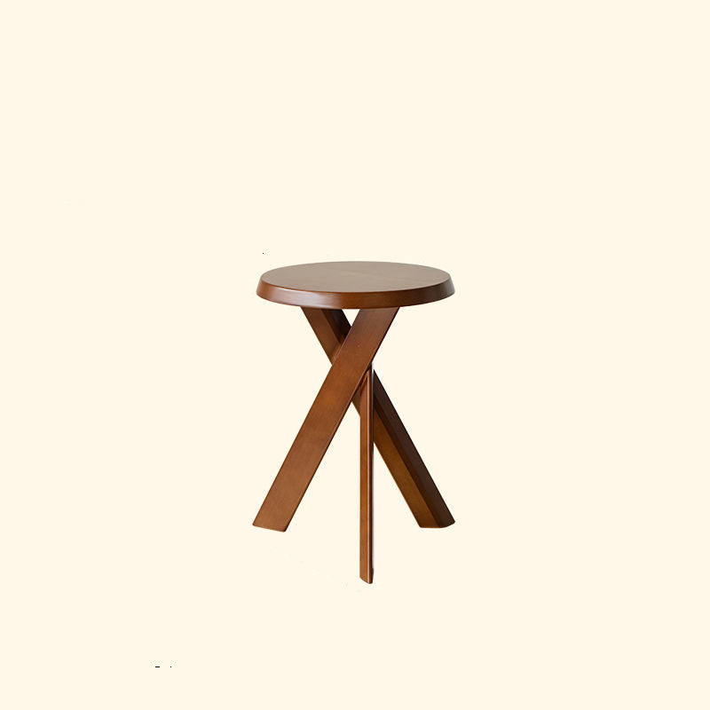 Traditional Vintage Round Solid Pine Wood Side Table For Living Room