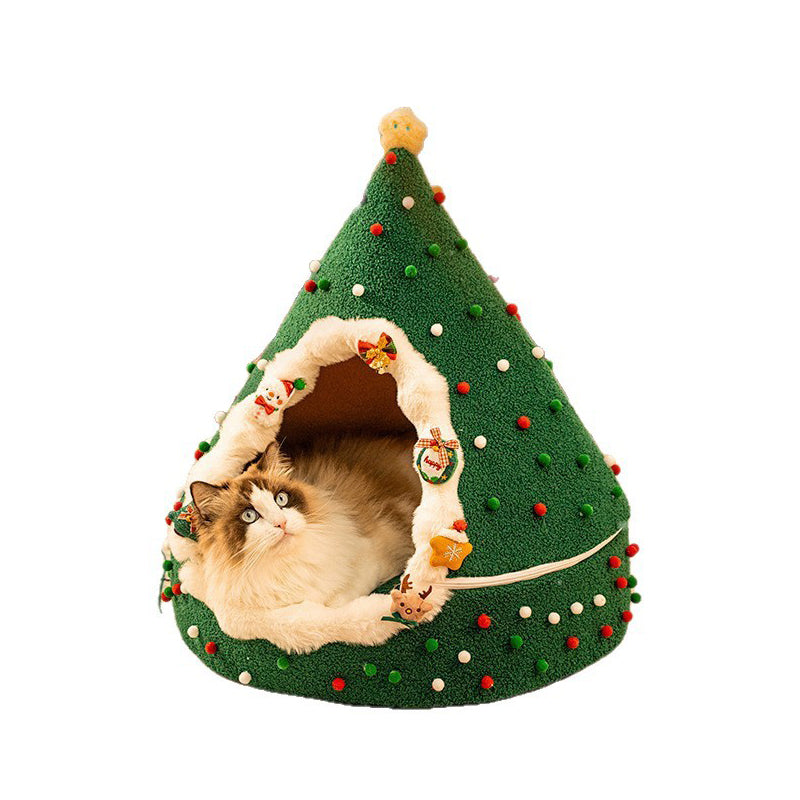 Contemporary Creative Conical Velvet Fabric PP Cotton Christmas Cat Bed For Bedroom