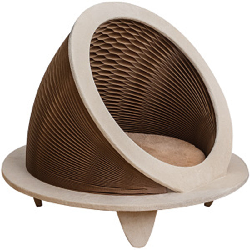 Modern Art Deco Round Kraft Paper OSB Board Velvet Fabric Foldable Cat Bed For Bedroom