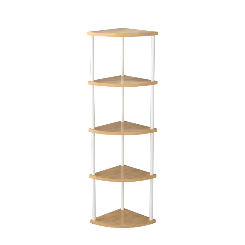 Modern Minimalist Circular Sector Medium-Density Fiberboard Stainless Steel Corner Shelf Unit 3/4/5/6-Tier For Living Room