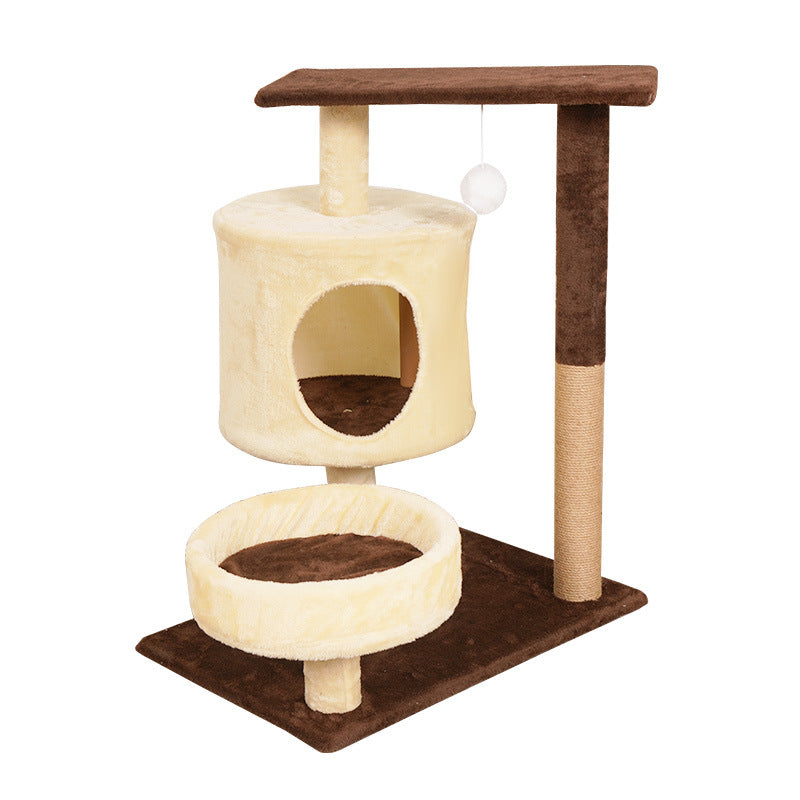 Contemporary Scandinavian Round Medium-Density Fiberboard Velvet Fabric Cat Tree 3-Tier For Living Room